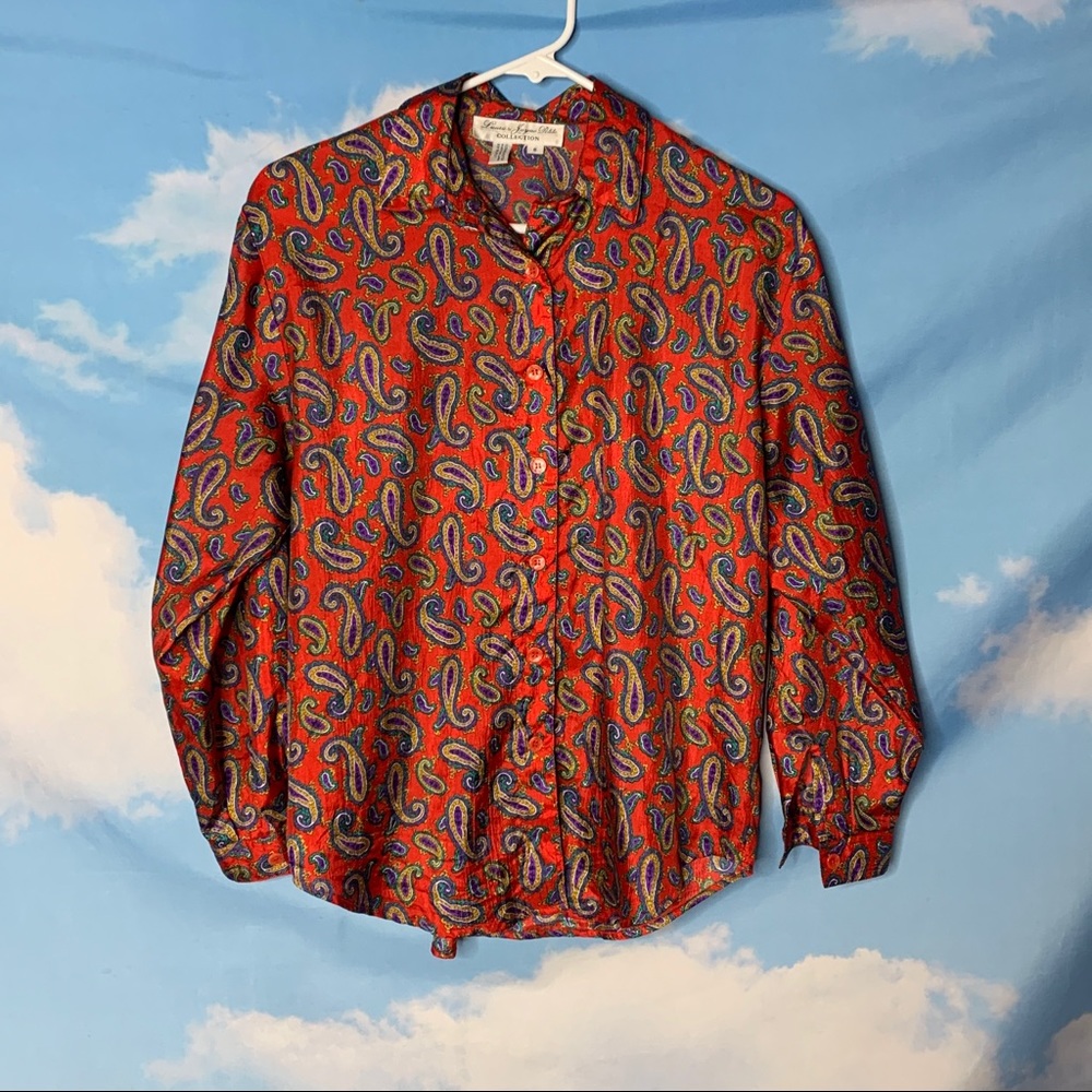 Laura & Jayne- Red Paisley Button Up Top size 6